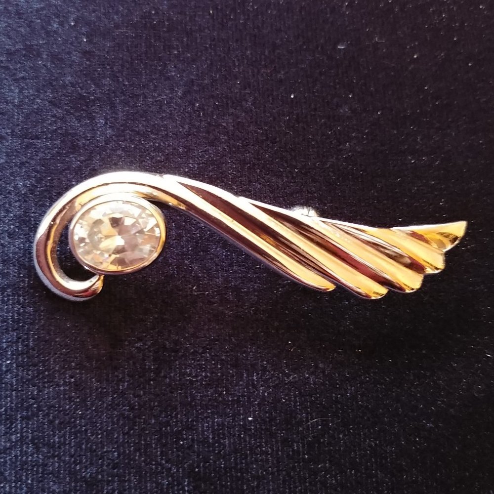 Sterling Silver Pin Brooch With Large CZ Stone